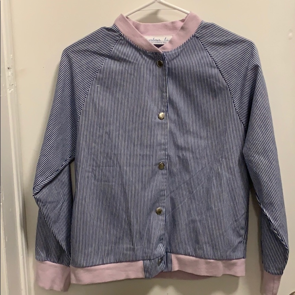 Baby Blue pinstripe jacket with pink lining